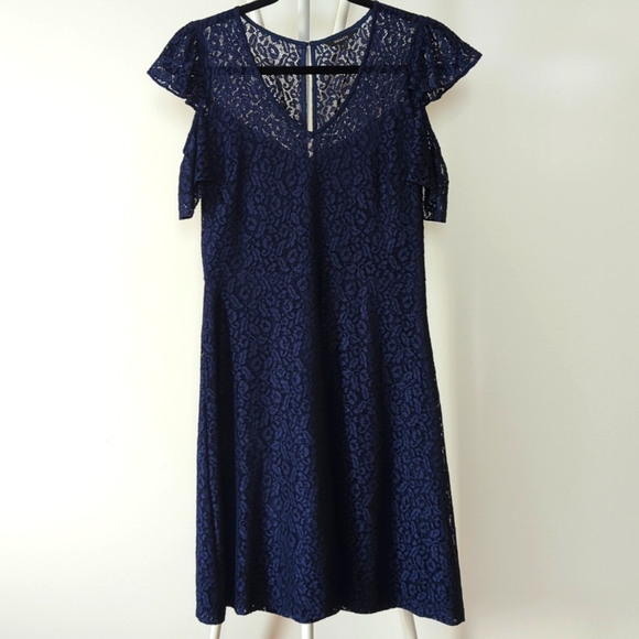RW&CO. Navy Blue Lace Cold Shoulder Dress, Size 6 - Picture 1 of 5